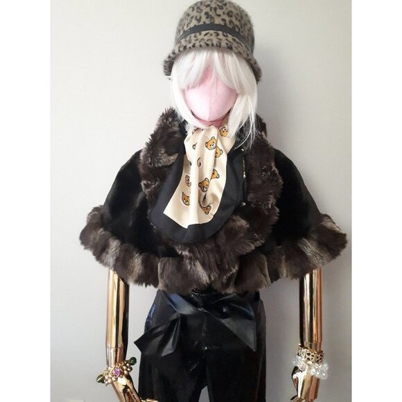 EUC aftershock brown faux fur bolero style shawl inspired armless jacket, OS - Picture 2 of 11